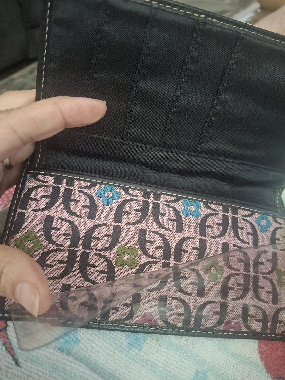 Fossil Patterned Trifold Wallet in Pink and Black